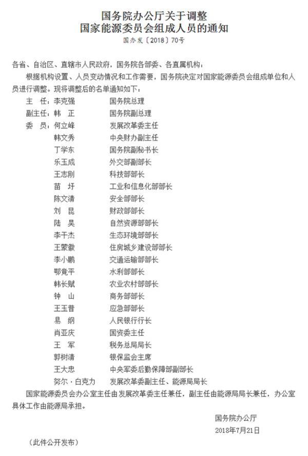 国家能源委员会人员调整:国务院总理李克强任(图1) 国家能源委员会人员调整:国务院总理李克强任(图1)