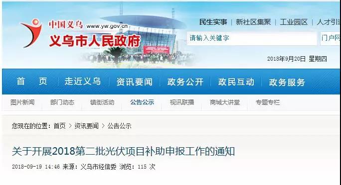 浙江义乌补贴：居民2元/瓦、非居民0.3元/瓦(图1)